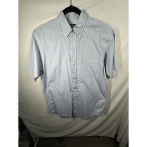 Stafford Mens Dress Shirt 17 Blue Short Sleeve Wrinkle Free Broadcloth Work